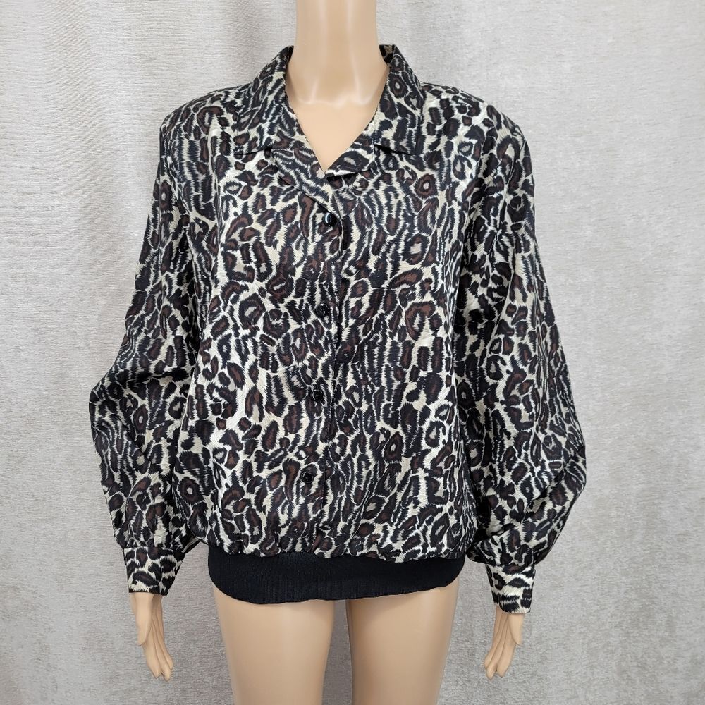 Fashion Attitudes Vintage 80s Leopard Print Blouse Long Sleeve Top Buttton Down